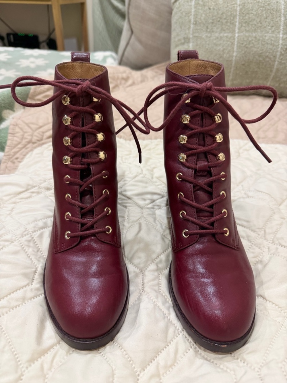 Madewell Pattie Lace Up Leather Ankle Boots - Burgundy